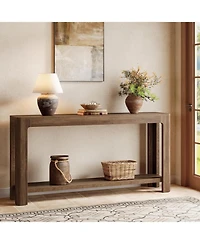 Tribesigns 63 Inch Entryway Console Table, 2-Tier Farmhouse Narrow Sofa Table Behind Couch, Accent Entrance Furniture, Rustic Brown