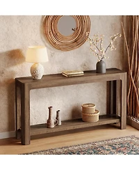 Tribesigns 63 Inch Entryway Console Table, 2-Tier Farmhouse Narrow Sofa Table Behind Couch, Accent Entrance Furniture, Rustic Brown
