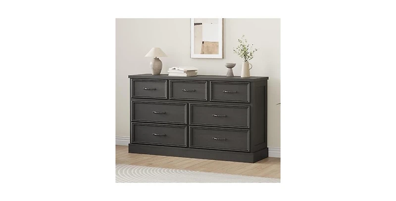 gaomon 7 Drawer Dresser for Bedroom, 55'' Wide Wooden Dressers with Metal Handle