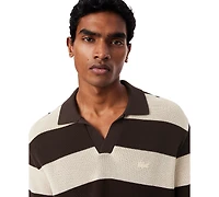Lacoste Men's Short-Sleeve Striped Polo Collar Knit Sweater