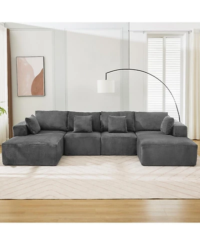 gaomon 137" U-Shaped Modular Sectional Sofa, 4-Piece Corduroy Cloud Couch with Double Chaise