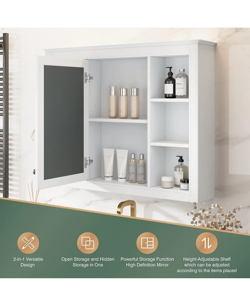 Busdays 35'' x 27.5'' Bathroom Medicine Cabinet with Mirror, Wall Mounted Storage Cabinet with 6 Open Shelves