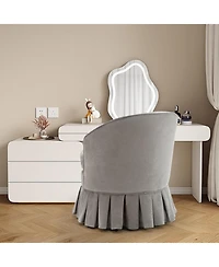 gaomon Vanity Stool,Upholstered Tall Back Arm Chair w/Side Pockets,Wood Legs Comfortable Dressing Piano Bench Chair