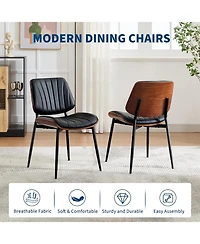 gaomon Dining Chairs Set of 6,Mid-Century Modern Upholstered Retro Pu Leather Kitchen Chairs with Walnut Bentwood Back and Metal Legs Adjustable