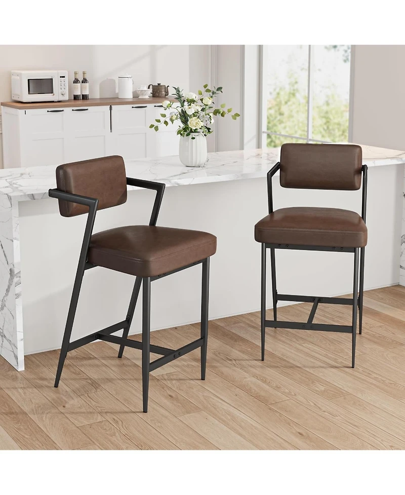 gaomon Bar Stools Set of 2 w/Backrest,27" Counter Height Stool with Armrest and Footrest,Tall Chairs Thick Cushion Thickened Metal