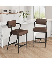 gaomon Bar Stools Set of 2 w/Backrest,27" Counter Height Stool with Armrest and Footrest,Tall Chairs Thick Cushion Thickened Metal