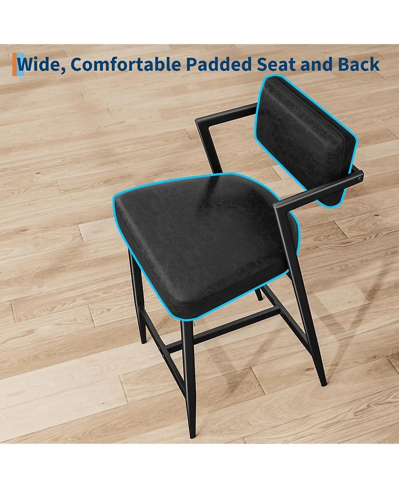 gaomon Bar Stools Set of 6 with Armrests,Counter Height Backrest,Footrest, Thick Cushion and Thickened Metal Legs