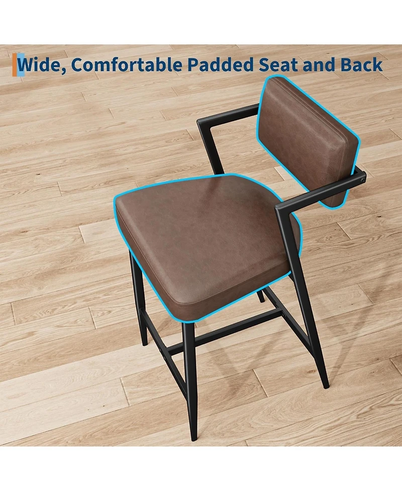 gaomon Bar Stools Set of 6 with Armrests,Counter Height Backrest,Footrest, Thick Cushion and Thickened Metal Legs