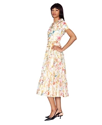 White Tie by Shani Women's V-Neck Tiered Polyester Midi Shirt Dress