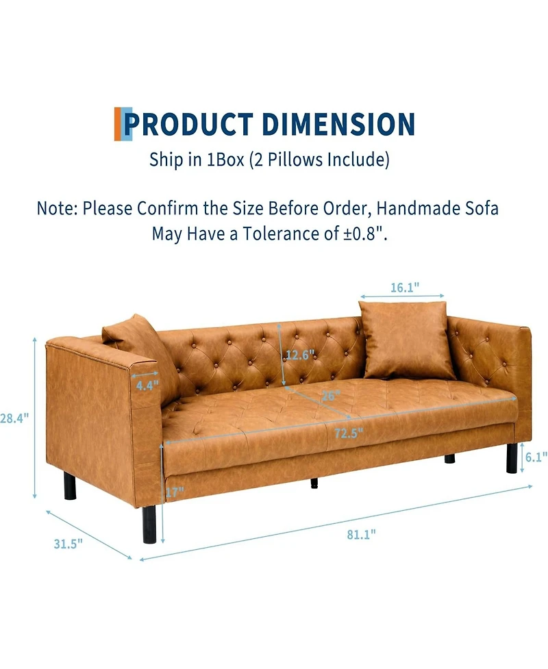 gaomon 81" Modern Leather Chesterfield Sofa