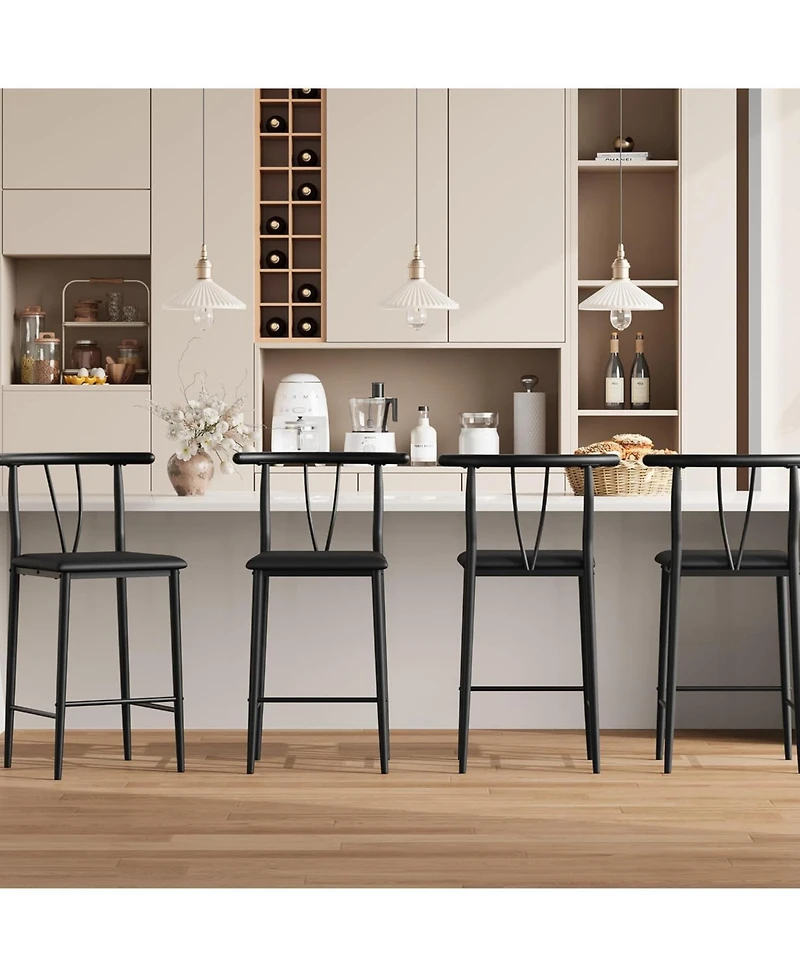 gaomon Bar Stools Set of 4 with Backrest and Footrest,Kitchen Barstools with Thick Cushion,25 in Counter Height Bar Stools for Dining Room Kitchen