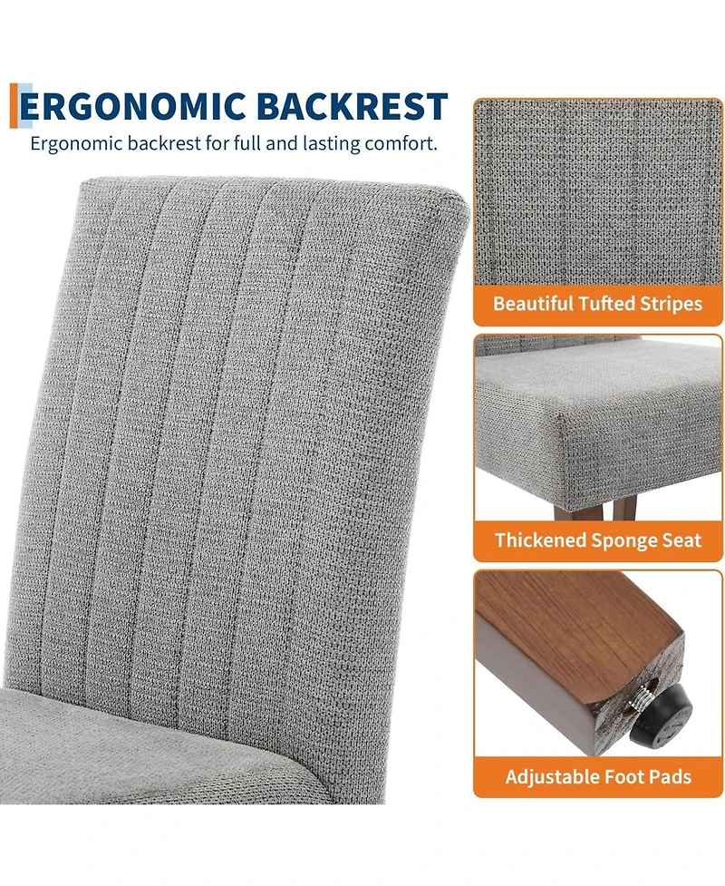 gaomon Parsons Button Tufted Dining Chairs Set of 6, Upholstered Fabric Chairs with Wood Legs, Vertical Stripe