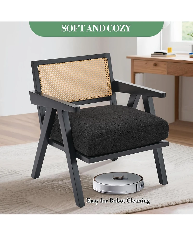 gaomon Mid Century Accent Chairs Set of 2, Linen Upholstered Wood Frame Armchairs - Black