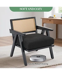 gaomon Mid Century Accent Chairs Set of 2, Linen Upholstered Wood Frame Armchairs - Black