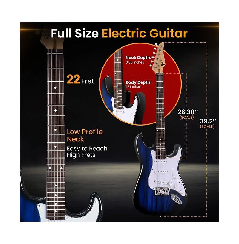 Pyle St Style 6-String Electric Guitar Kit with 5W Amplifier