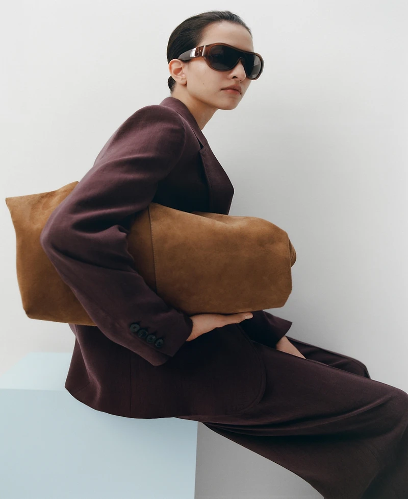 Mango Women's Seam Detail Suede Shoulder Bag