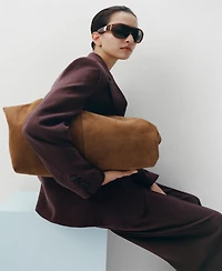 Mango Women's Seam Detail Suede Shoulder Bag