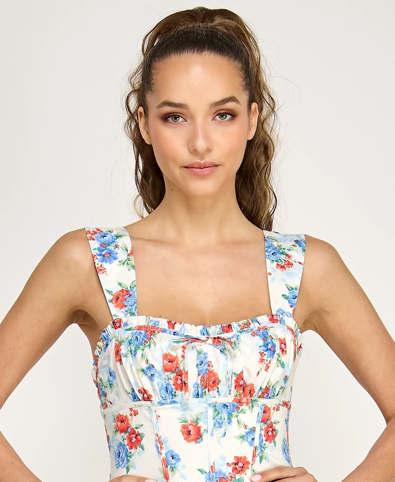 Alex & Sophia Juniors' Sweetheart Neck Floral Dress