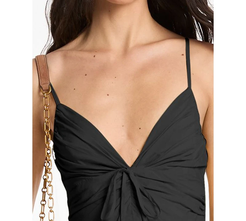 Michael Kors Women's V-Neck Poplin Fit & Flare Midi Dress