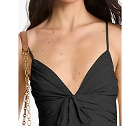 Michael Kors Women's V-Neck Poplin Fit & Flare Midi Dress