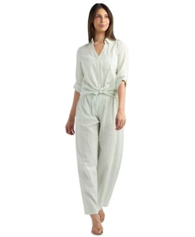 Bcx Womens Striped Button Up Shirt Pant Set