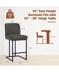 gaomon 24" Counter Height Bar Stool with Back, Pu Leather Upholstered, Black Metal Frame