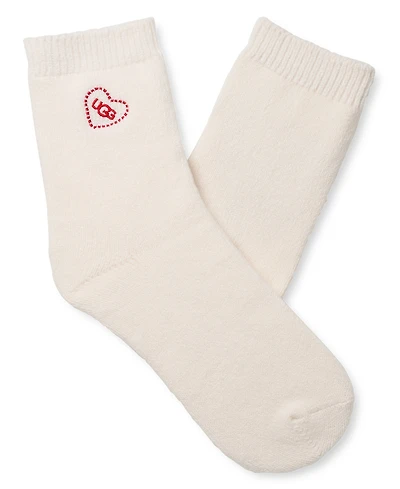 Ugg Women's Rib Knit Slouchy Quarter Embroidered Heart Socks