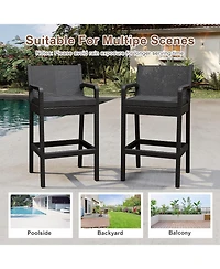 gaomon 2 Pc. Wicker Outdoor Bar Stools with Cushions, 30-Inch Patio Bar Chairs for Garden, Balcony & Deck
