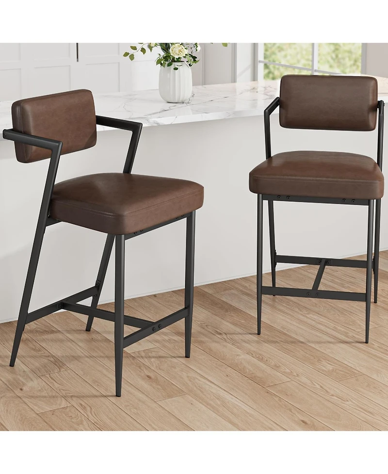 gaomon Bar Stools Set of 4 with Armrests,Counter Height Backrest,Footrest,Thick Cushion and Thickened Metal Legs for Island