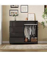 gaomon Multifunctional Wooden Dresser for Bedroom, 43.3 H 2 Door Wardrobe Armoire Closet with 4 Drawers and Hanging Rod
