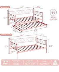 gaomon Daybed with Trundle, Twin Bed with Heart-Shaped Headboard, Sturdy Metal Frame with Slat Support