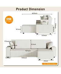 gaomon 70" Oversized Cloud Couch, Mid-Century Chenille Sofa with Usb and Side Pockets, Deep Seat