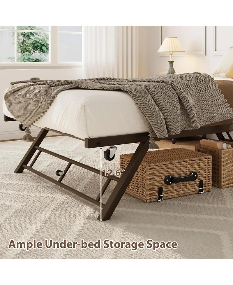 gaomon Pop Up Trundle Bed Frame, Foldable Metal Platform, Trundle Day Bed with Lockable Casters