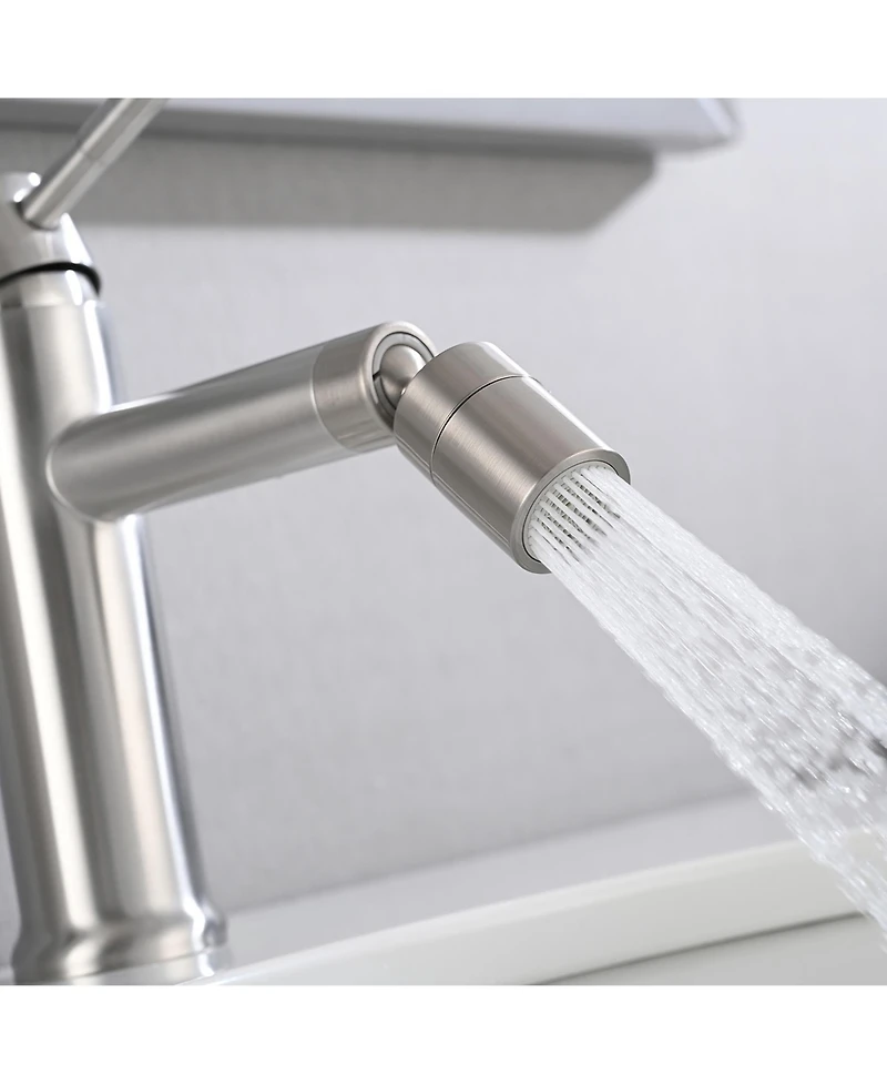 Busdays Brushed Nickle Bathroom Faucet for 2 Mode Faucet for Bathroom Sink with 360degree(s) Rotating Aerator
