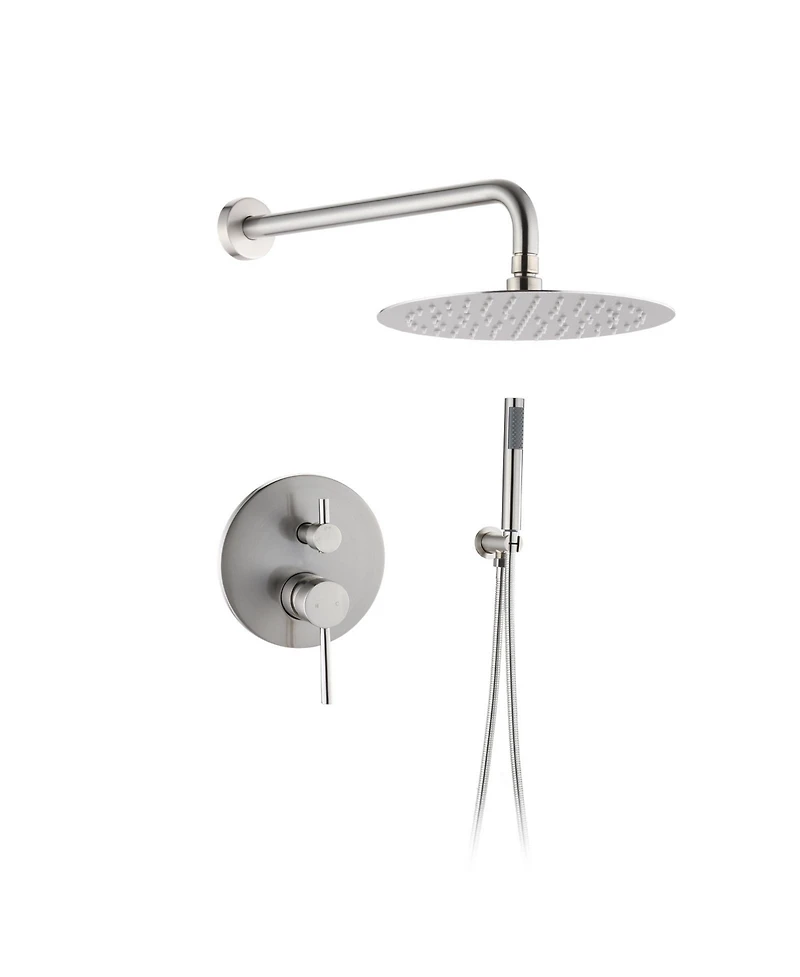 Busdays Wall Mounted Round Shower Combo Set with 10" Rain Shower head and Handheld Shower Head Set with Pressure Balancing Valve