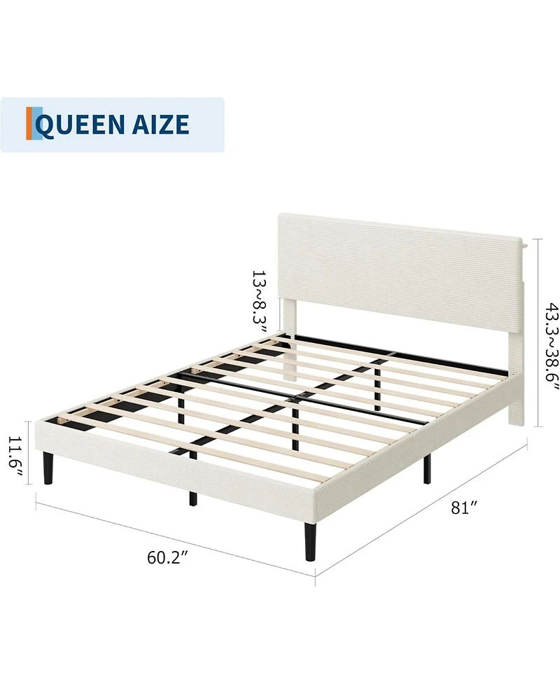 gaomon Corduroy Mdf Bedhead Storage Soft Package Bed, Spacious Storage, Comfortable Mattress