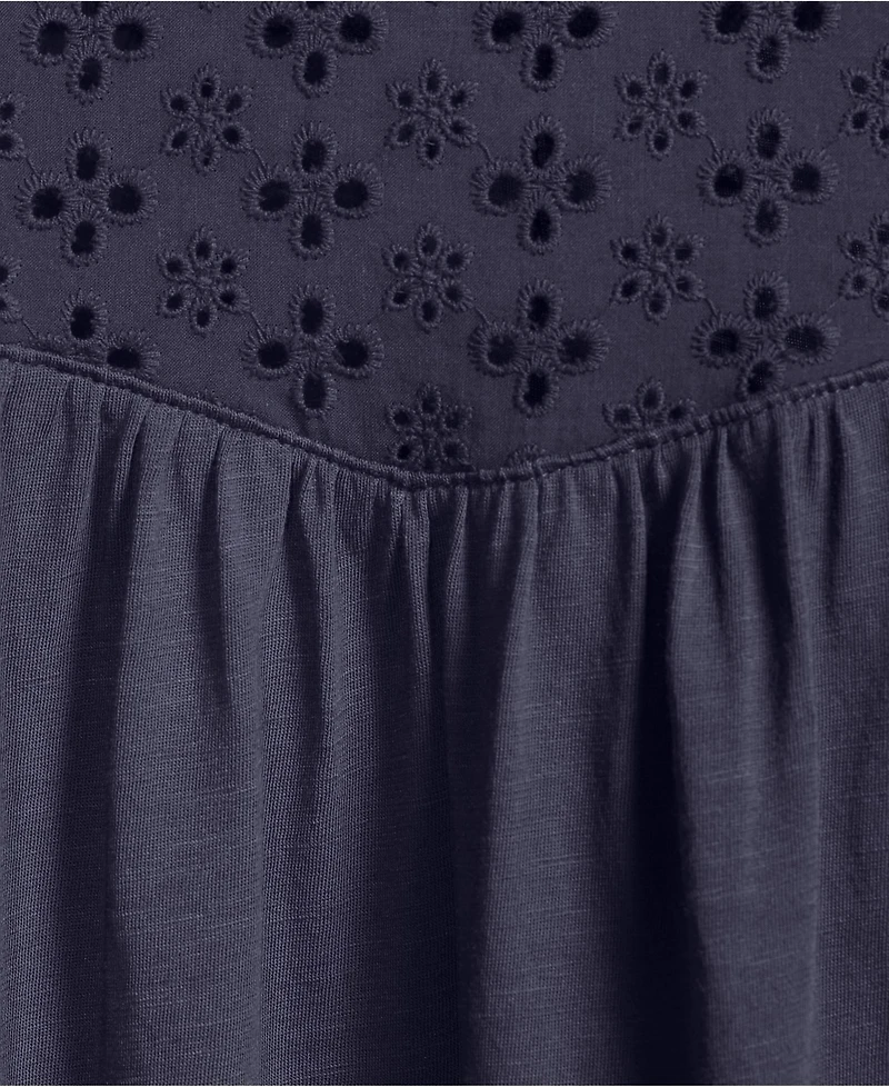 Lands' End Women's 3/4 Sleeve Eyelet Mix Flowy Top