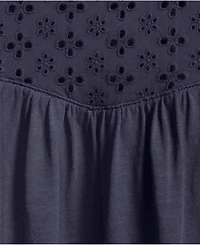 Lands' End Women's 3/4 Sleeve Eyelet Mix Flowy Top