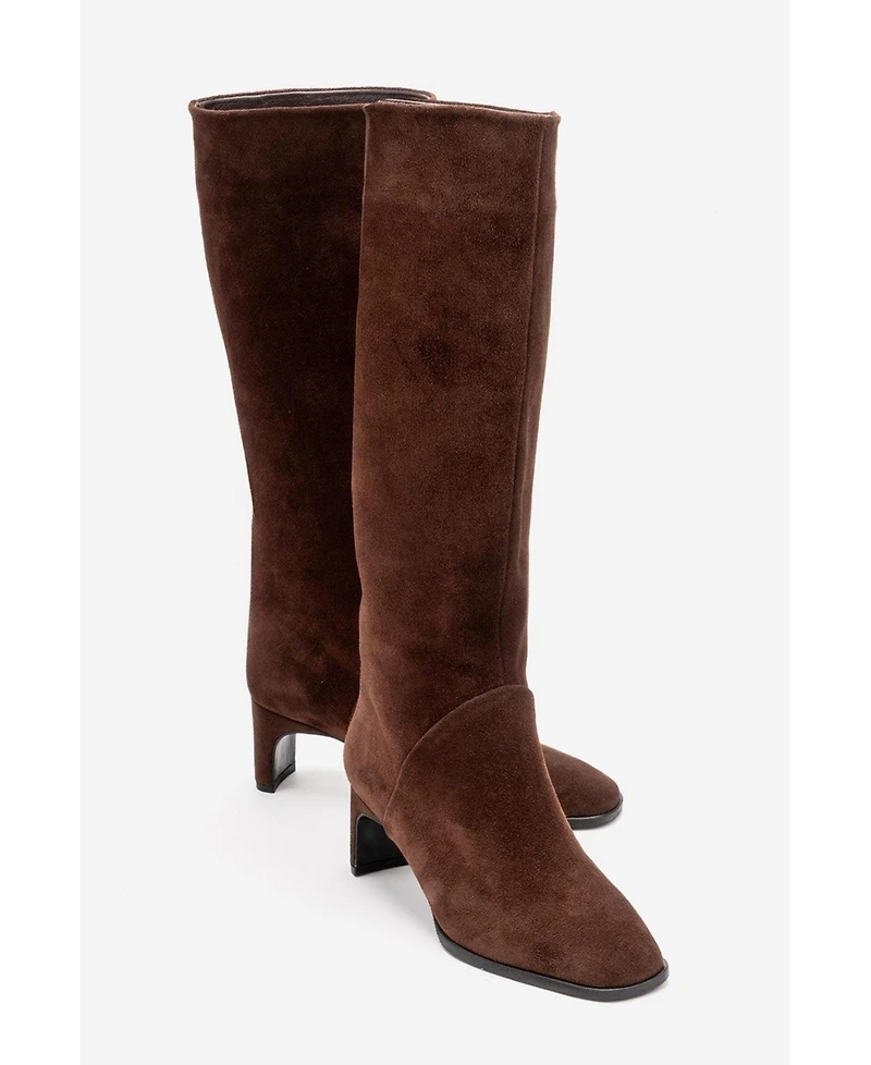 Forever & Always Shoes Women's Taly Leather Block Heel Knee High Boot