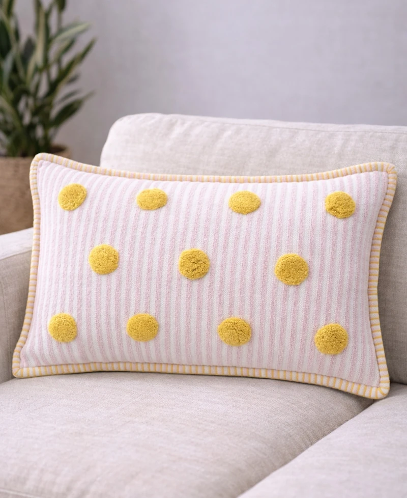 Vibhsa Polka Fun Tufted Dot Stripe Lumbar Decorative Pillow, 14" x 24"