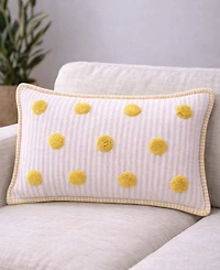 Vibhsa Polka Fun Tufted Dot Stripe Lumbar Decorative Pillow, 14" x 24"