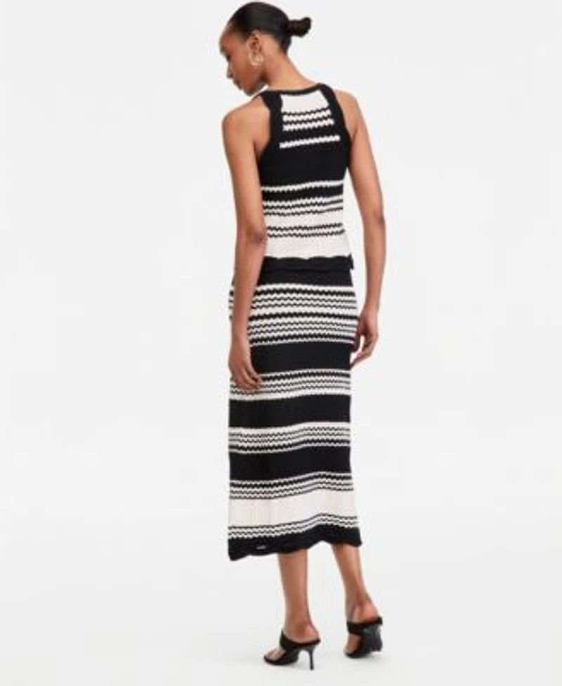 I.N.C. International Concepts Womens Stripe Crochet Top Midi Skirt Macys Exclusive