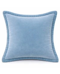 Vibhsa Soft Plaid Blue Textured Velvet Flange Decorative Pillow, 20" x