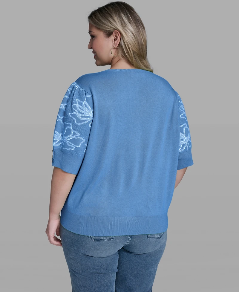 Karl Lagerfeld Paris Plus Floral Printed Sleeve Sweater