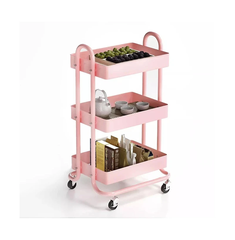 Gouun 3-Tier Metal Rolling Utility Cart with Wheels Mobile Storage Organizer Trolley