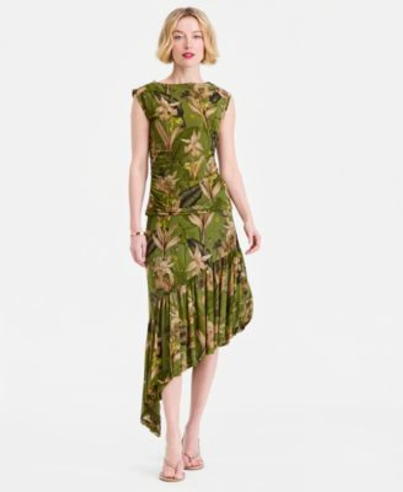 I.N.C. International Concepts Sleeveless Printed Mesh Top Asymmetric Hem Midi Skirt Macys Exclusive