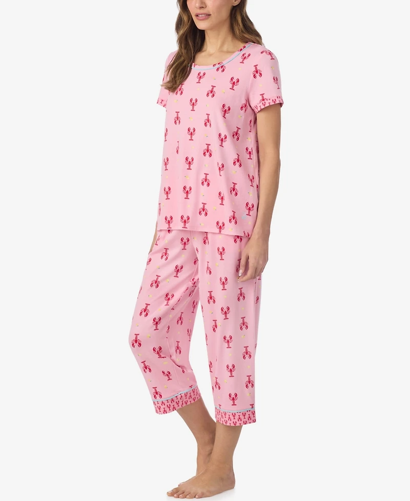 Cuddl Duds Women's Short-Sleeve Top and Cropped Pajama Pants, 2-Piece Set