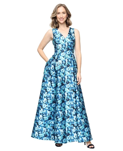Alex Evenings Women's Printed Mikado V-Neck Ball Gown