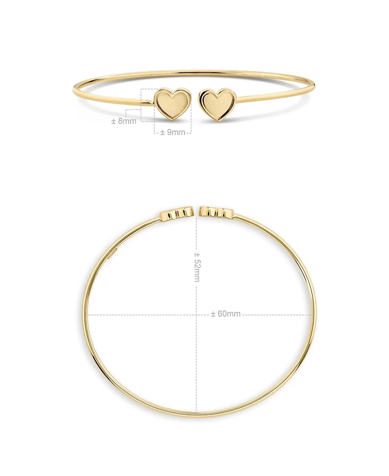 Devata Double Sweet Heart Bangle Bracelet in 14K Gold, Fits Small to Medium Wrist, Approx. 3.9 grams.