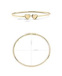 Devata Double Sweet Heart Bangle Bracelet in 14K Gold, Fits Small to Medium Wrist, Approx. 3.9 grams.